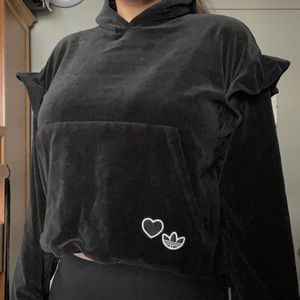Adidas velvet black cropped hoodie